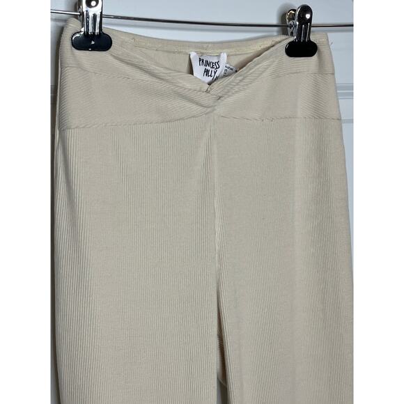 Princess Polly Cream Ribbed V Front Flare Pants Size 4 - Picture 2 of 8